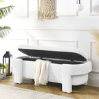 Banc de rangement capitonné en lin blanc, 2 places, 130,8 cm
