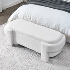 Banc de rangement capitonné en lin blanc, 2 places, 130,8 cm