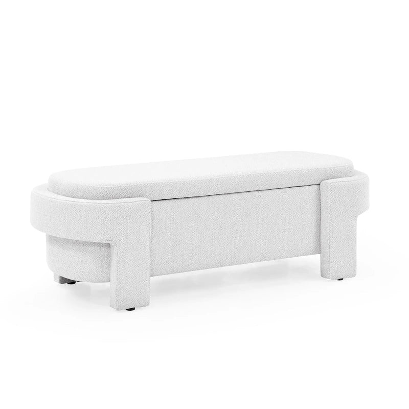 Banc de rangement capitonné en lin blanc, 2 places, 130,8 cm