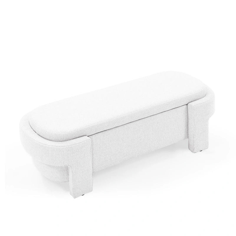 Banc de rangement capitonné en lin blanc, 2 places, 130,8 cm