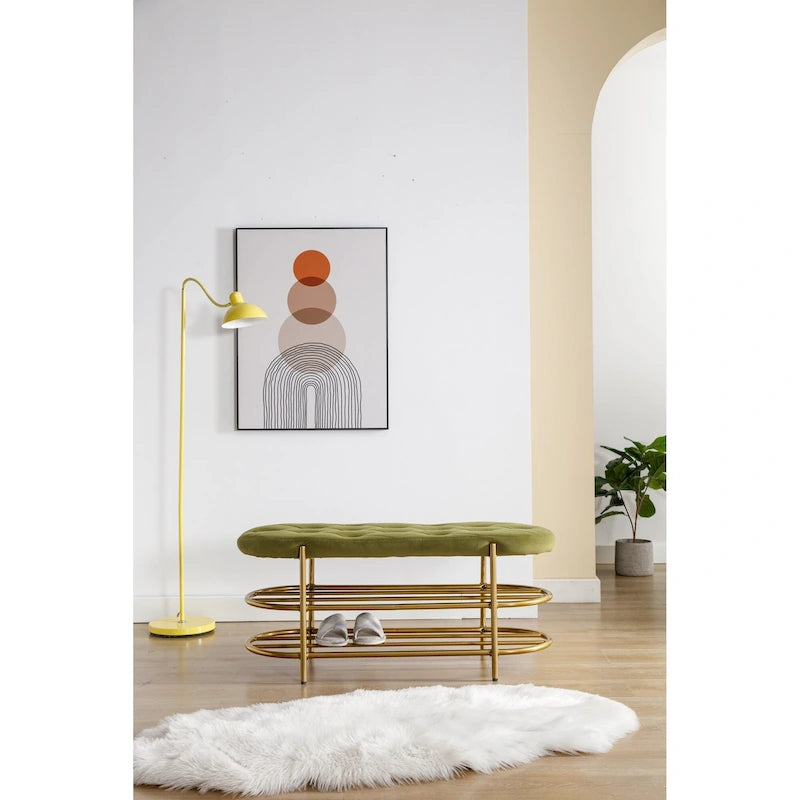 Banc de rangement capitonné en velours gris / rose / noir – 1 personne, pour chambre et entrée