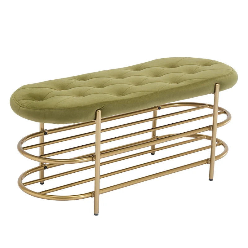 Banc de rangement capitonné en velours gris / rose / noir – 1 personne, pour chambre et entrée