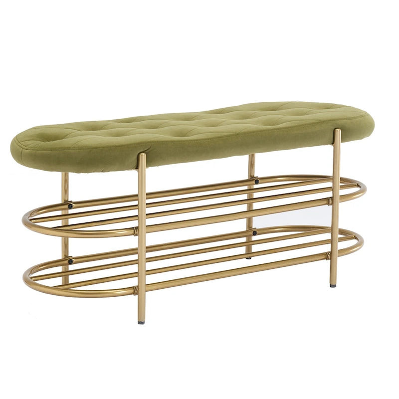 Banc de rangement capitonné en velours gris / rose / noir – 1 personne, pour chambre et entrée