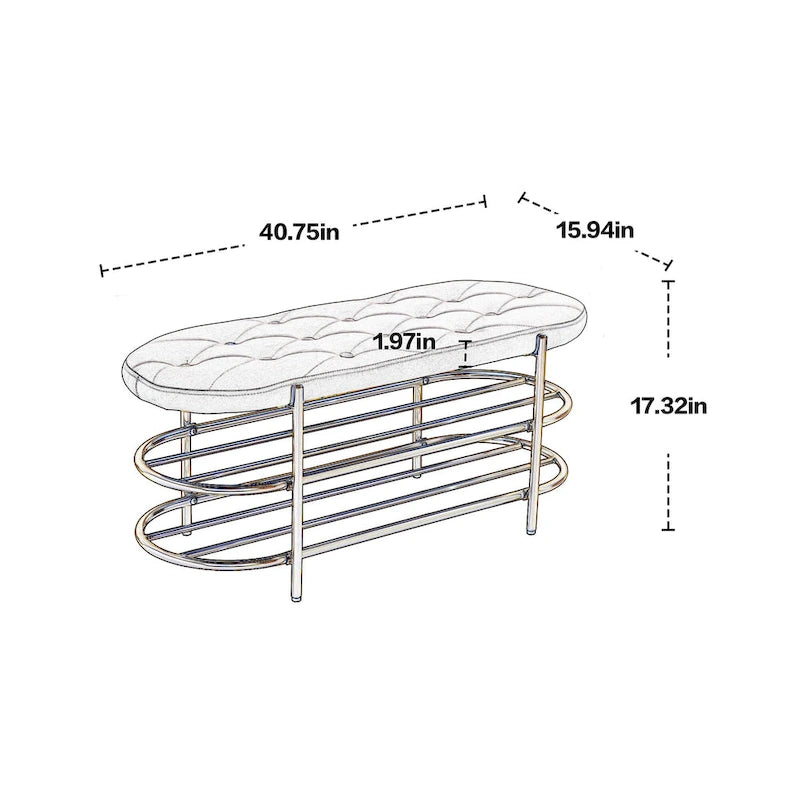 Banc de rangement capitonné en velours gris / rose / noir – 1 personne, pour chambre et entrée