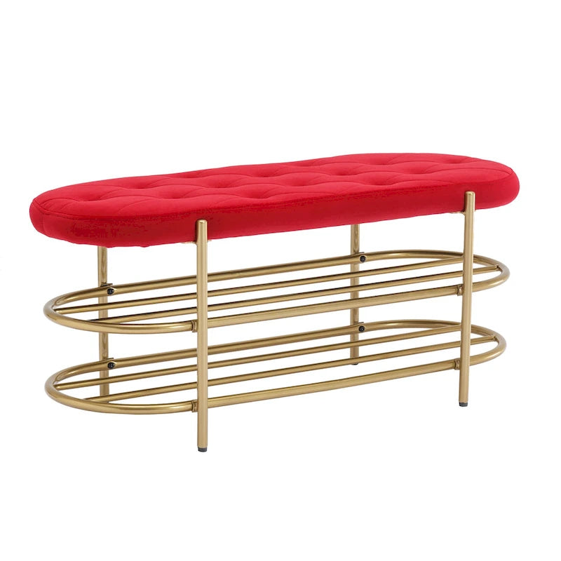 Banc de rangement capitonné en velours gris / rose / noir – 1 personne, pour chambre et entrée