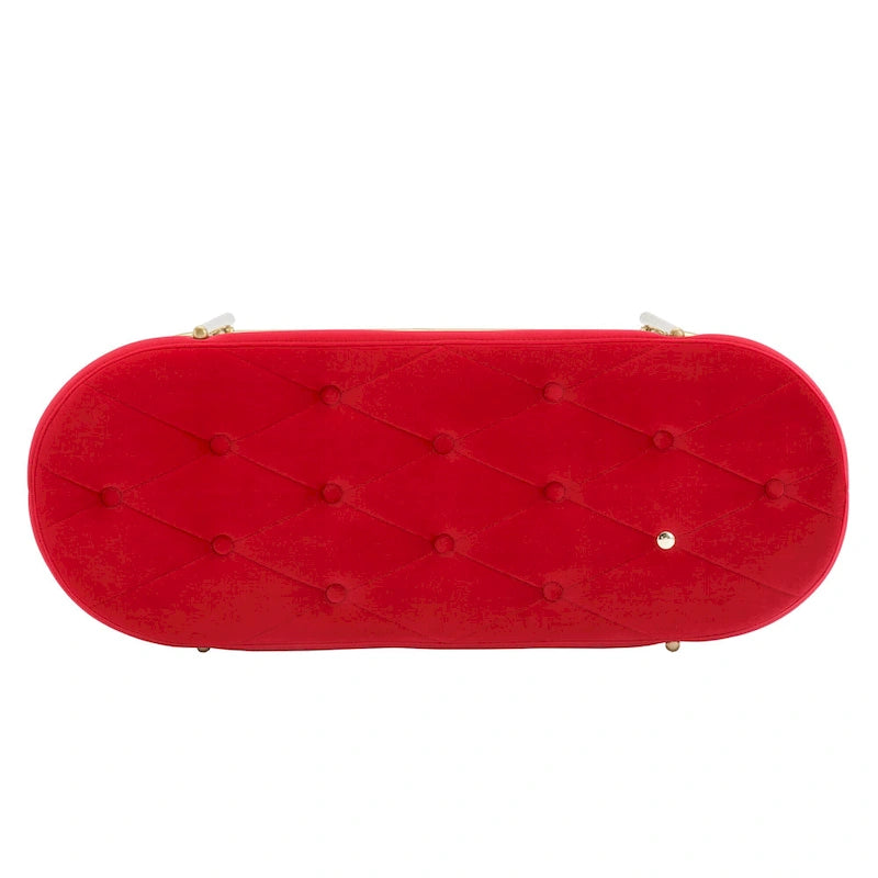 Banc de rangement capitonné en velours gris / rose / noir – 1 personne, pour chambre et entrée