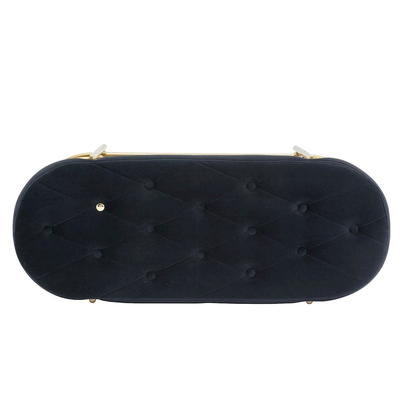 Banc de rangement capitonné en velours gris / rose / noir – 1 personne, pour chambre et entrée