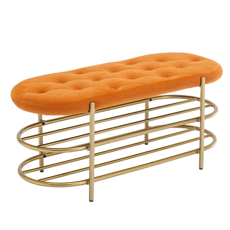 Banc de rangement capitonné en velours gris / rose / noir – 1 personne, pour chambre et entrée