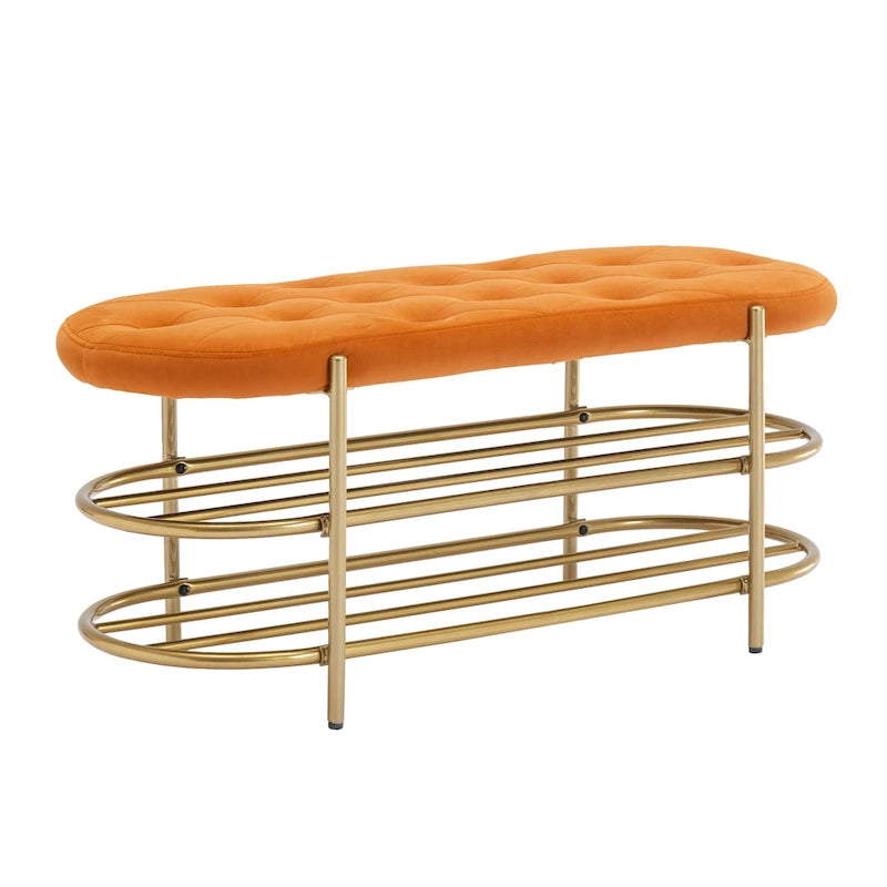 Banc de rangement capitonné en velours gris / rose / noir – 1 personne, pour chambre et entrée