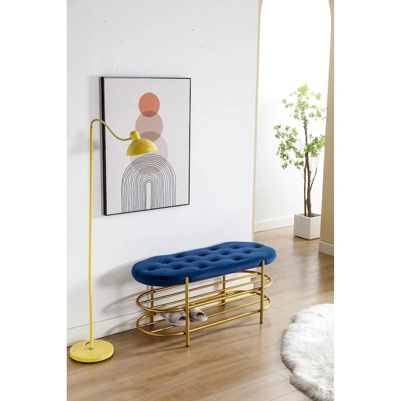 Banc de rangement capitonné en velours gris / rose / noir – 1 personne, pour chambre et entrée