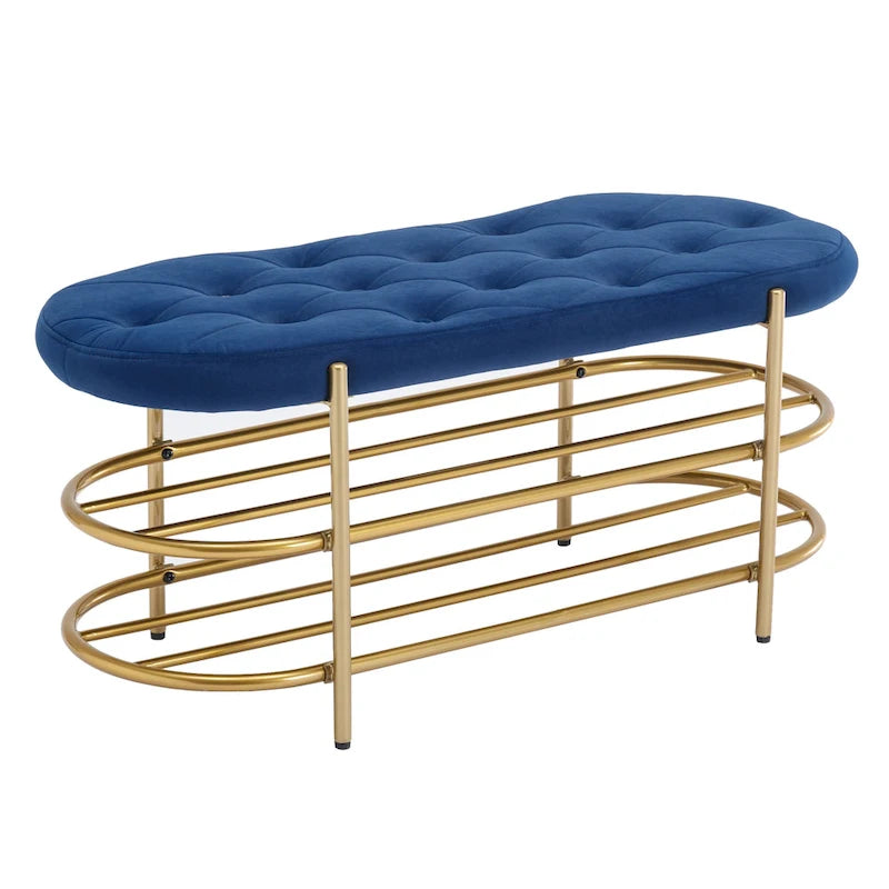 Banc de rangement capitonné en velours gris / rose / noir – 1 personne, pour chambre et entrée