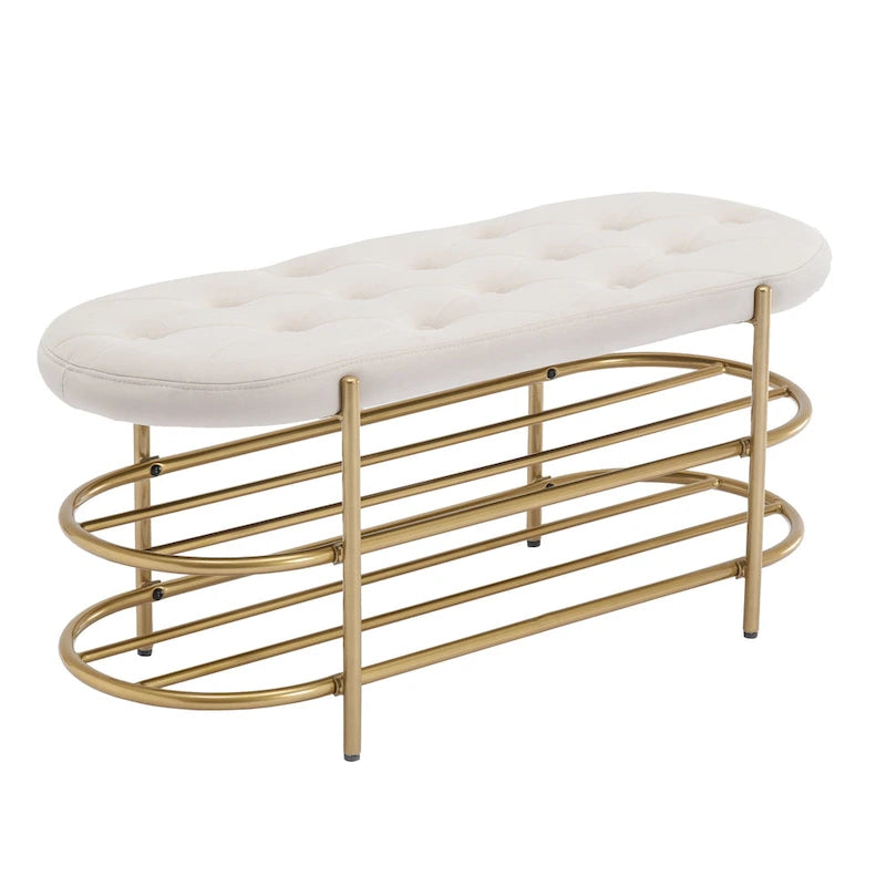 Banc de rangement capitonné en velours gris / rose / noir – 1 personne, pour chambre et entrée