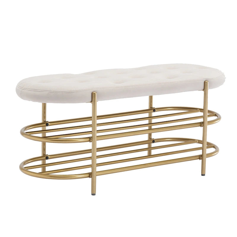 Banc de rangement capitonné en velours gris / rose / noir – 1 personne, pour chambre et entrée