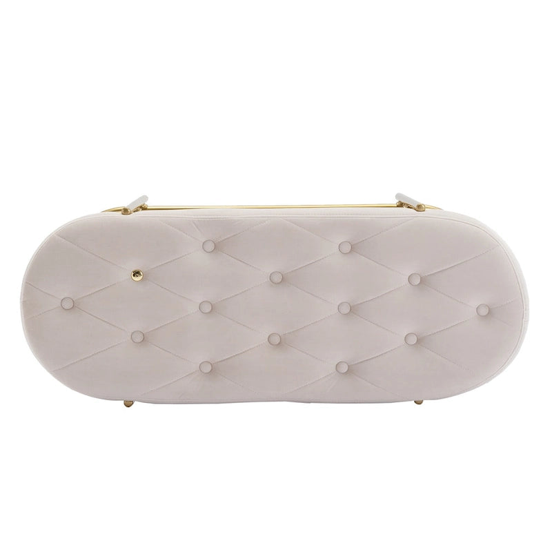 Banc de rangement capitonné en velours gris / rose / noir – 1 personne, pour chambre et entrée