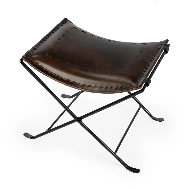 Tabouret en cuir Melton "Butler" fait à la main (Inde)