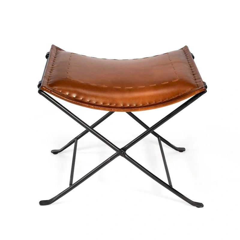 Tabouret en cuir Melton "Butler" fait à la main (Inde)