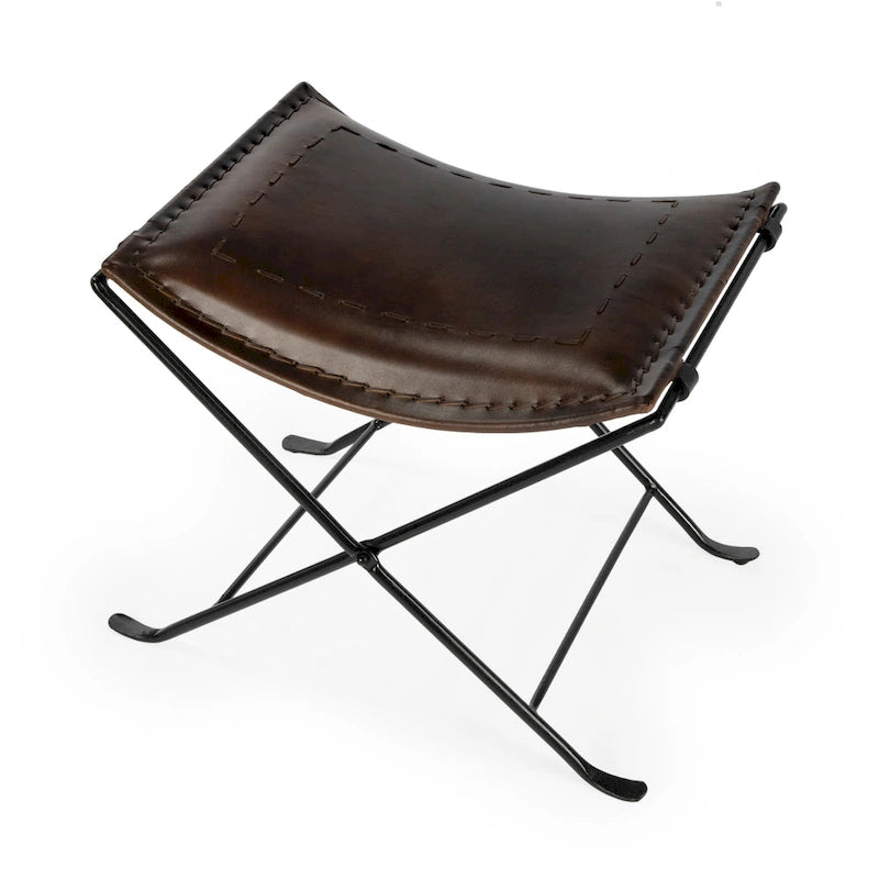 Tabouret en cuir Melton "Butler" fait à la main (Inde)
