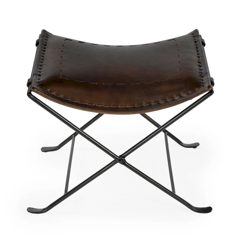 Tabouret en cuir Melton "Butler" fait à la main (Inde)