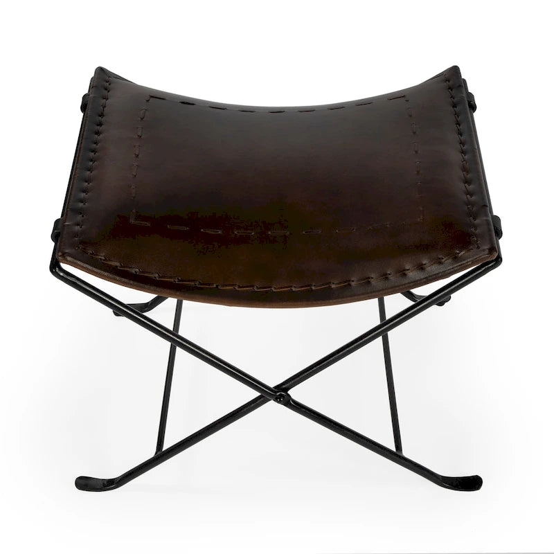 Tabouret en cuir Melton "Butler" fait à la main (Inde)