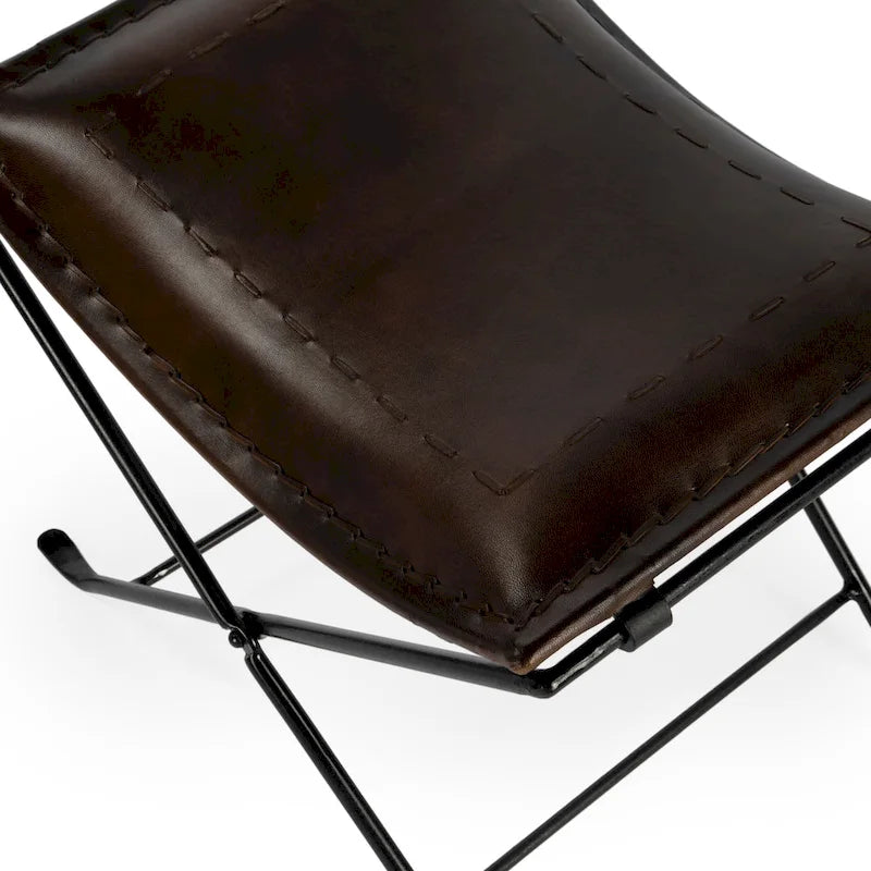 Tabouret en cuir Melton "Butler" fait à la main (Inde)