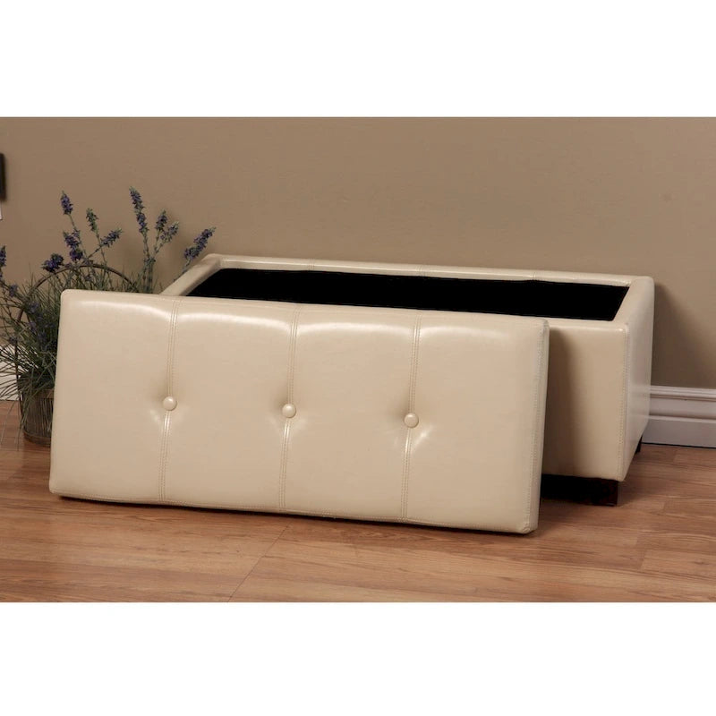 Banc de rangement en similicuir ivoire, 1 place