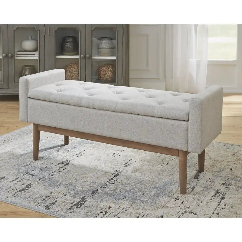 Banc de rangement contemporain Briarson beige/marron - 50L x 18P x 18H