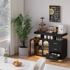 Buffet de 99 cm avec lumières LED et ports de charge – Blanc/Noir, 2 portes 3 tiroirs