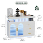 Buffet de 99 cm avec lumières LED et ports de charge – Blanc/Noir, 2 portes 3 tiroirs
