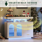 Buffet de 99 cm avec lumières LED et ports de charge – Blanc/Noir, 2 portes 3 tiroirs