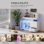 Buffet de 99 cm avec lumières LED et ports de charge – Blanc/Noir, 2 portes 3 tiroirs