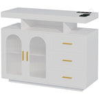 Buffet de 99 cm avec lumières LED et ports de charge – Blanc/Noir, 2 portes 3 tiroirs