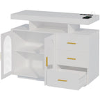 Buffet de 99 cm avec lumières LED et ports de charge – Blanc/Noir, 2 portes 3 tiroirs