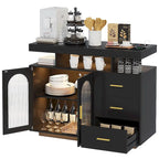Buffet de 99 cm avec lumières LED et ports de charge – Blanc/Noir, 2 portes 3 tiroirs