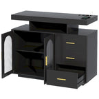 Buffet de 99 cm avec lumières LED et ports de charge – Blanc/Noir, 2 portes 3 tiroirs
