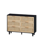 Commode de rangement en rotin à 6 tiroirs, pour chambre à coucher, salon, couleur bois
