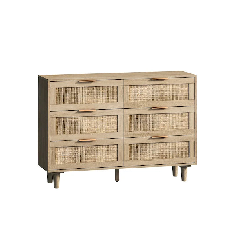 Commode de rangement en rotin à 6 tiroirs, pour chambre à coucher, salon, couleur bois