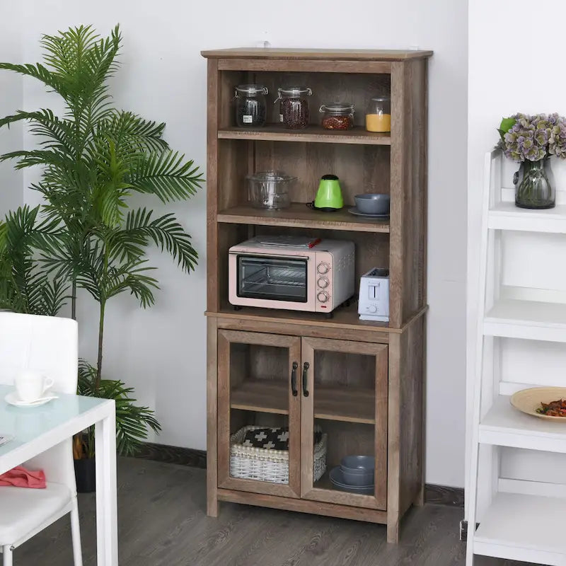 HOMCOM Meuble de rangement multifonctionnel Bibliothèque avec étagères réglables Présentoir pour bureau, cuisine, salon, Nature