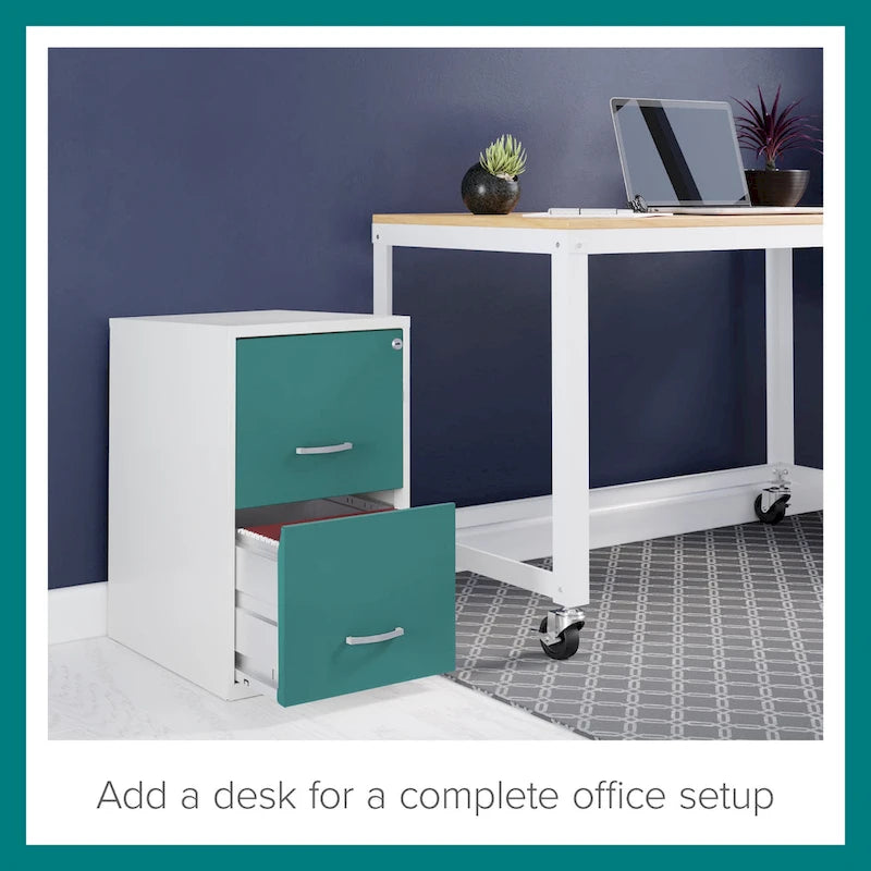 Meuble de classement métallique à 2 tiroirs Space Solutions de 45,7 cm, blanc alpin
