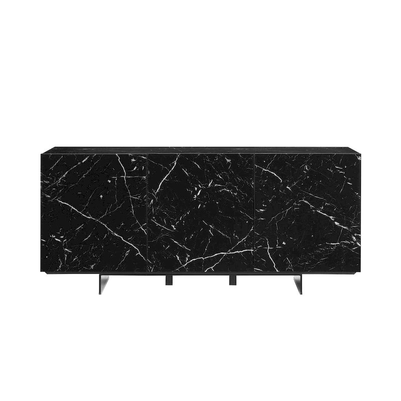 Buffet/bahut noir/blanc/gris avec 3 portes à fermeture amortie, 150 cm
