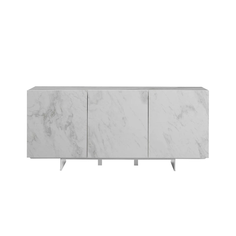 Buffet/bahut noir/blanc/gris avec 3 portes à fermeture amortie, 150 cm