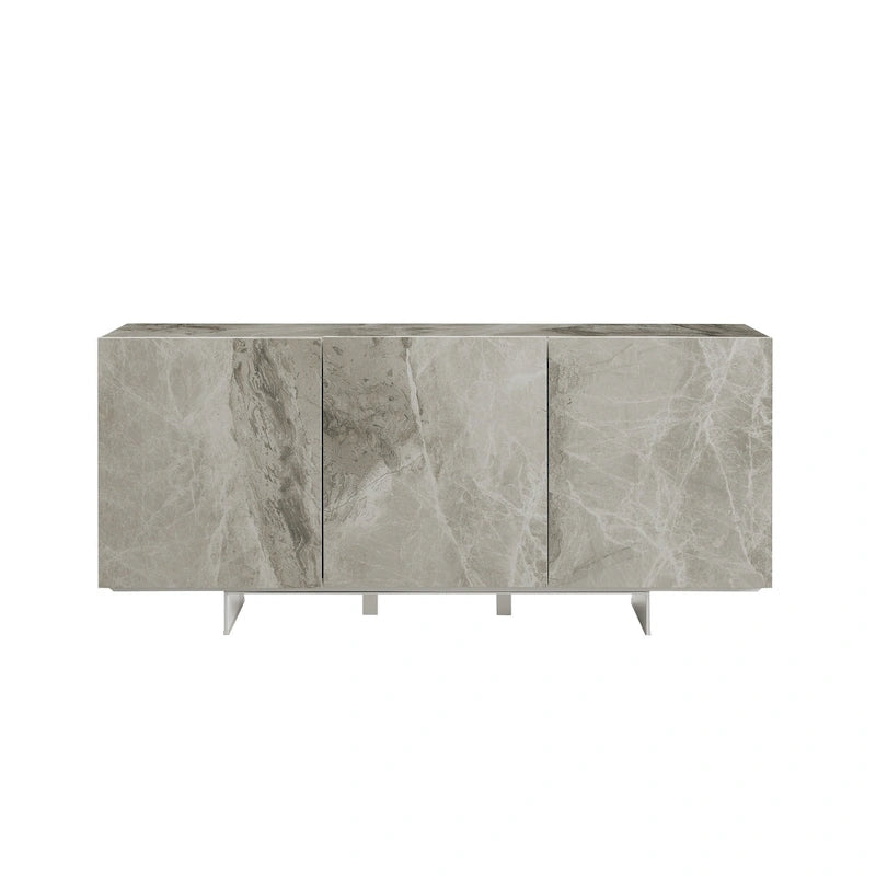 Buffet/bahut noir/blanc/gris avec 3 portes à fermeture amortie, 150 cm