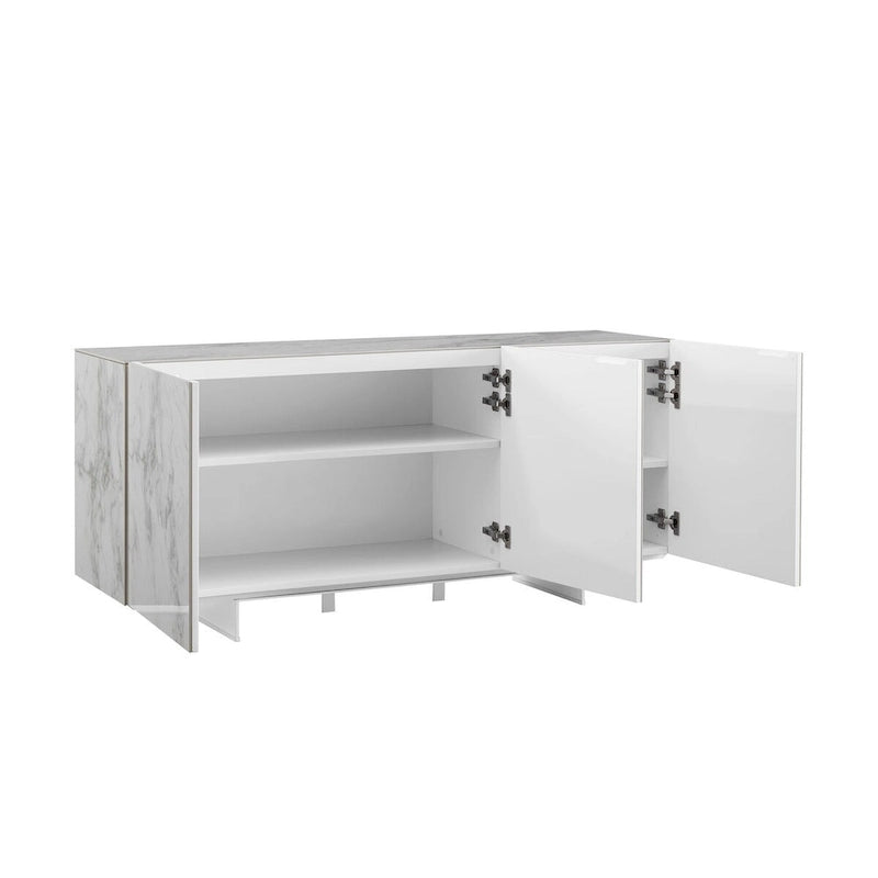 Buffet/bahut noir/blanc/gris avec 3 portes à fermeture amortie, 150 cm
