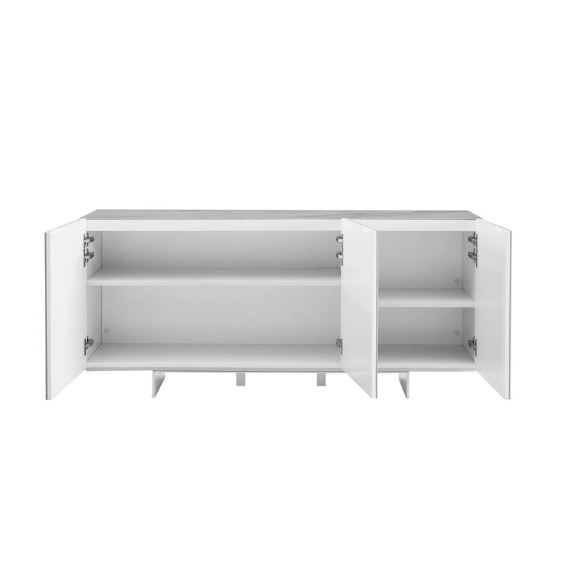 Buffet/bahut noir/blanc/gris avec 3 portes à fermeture amortie, 150 cm
