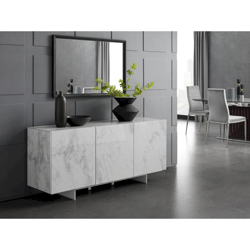 Buffet/bahut noir/blanc/gris avec 3 portes à fermeture amortie, 150 cm