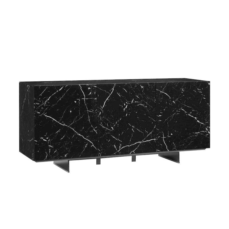 Buffet/bahut noir/blanc/gris avec 3 portes à fermeture amortie, 150 cm