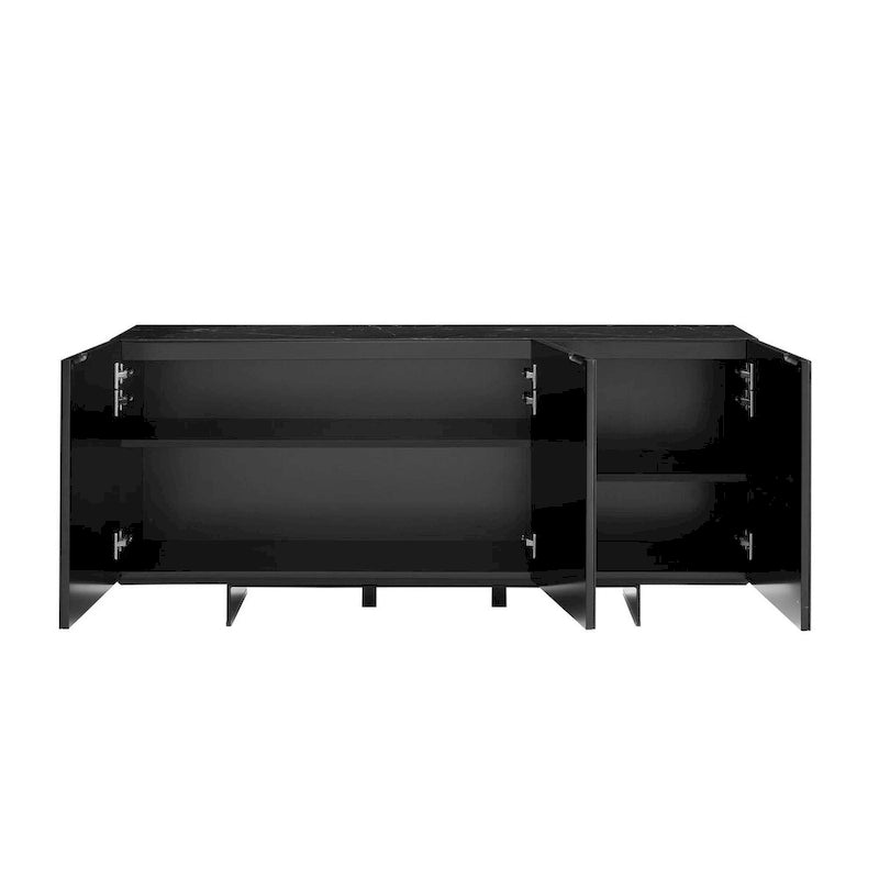 Buffet/bahut noir/blanc/gris avec 3 portes à fermeture amortie, 150 cm