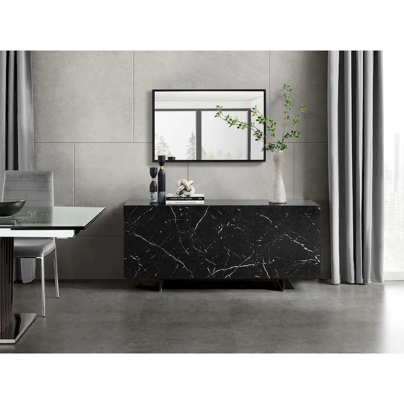 Buffet/bahut noir/blanc/gris avec 3 portes à fermeture amortie, 150 cm