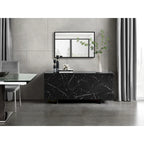 Buffet/bahut noir/blanc/gris avec 3 portes à fermeture amortie, 150 cm