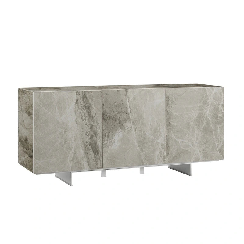 Buffet/bahut noir/blanc/gris avec 3 portes à fermeture amortie, 150 cm