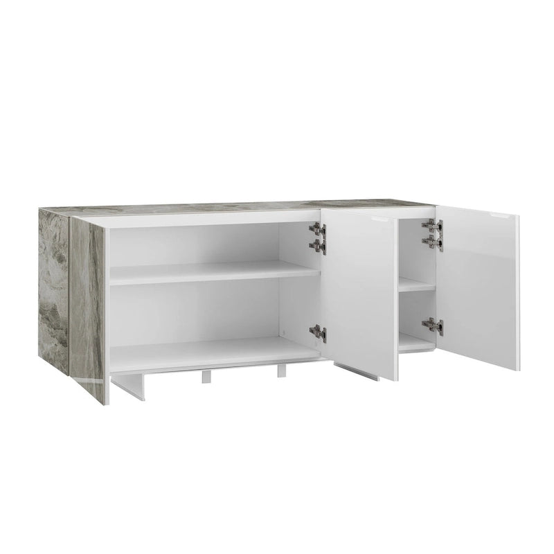 Buffet/bahut noir/blanc/gris avec 3 portes à fermeture amortie, 150 cm
